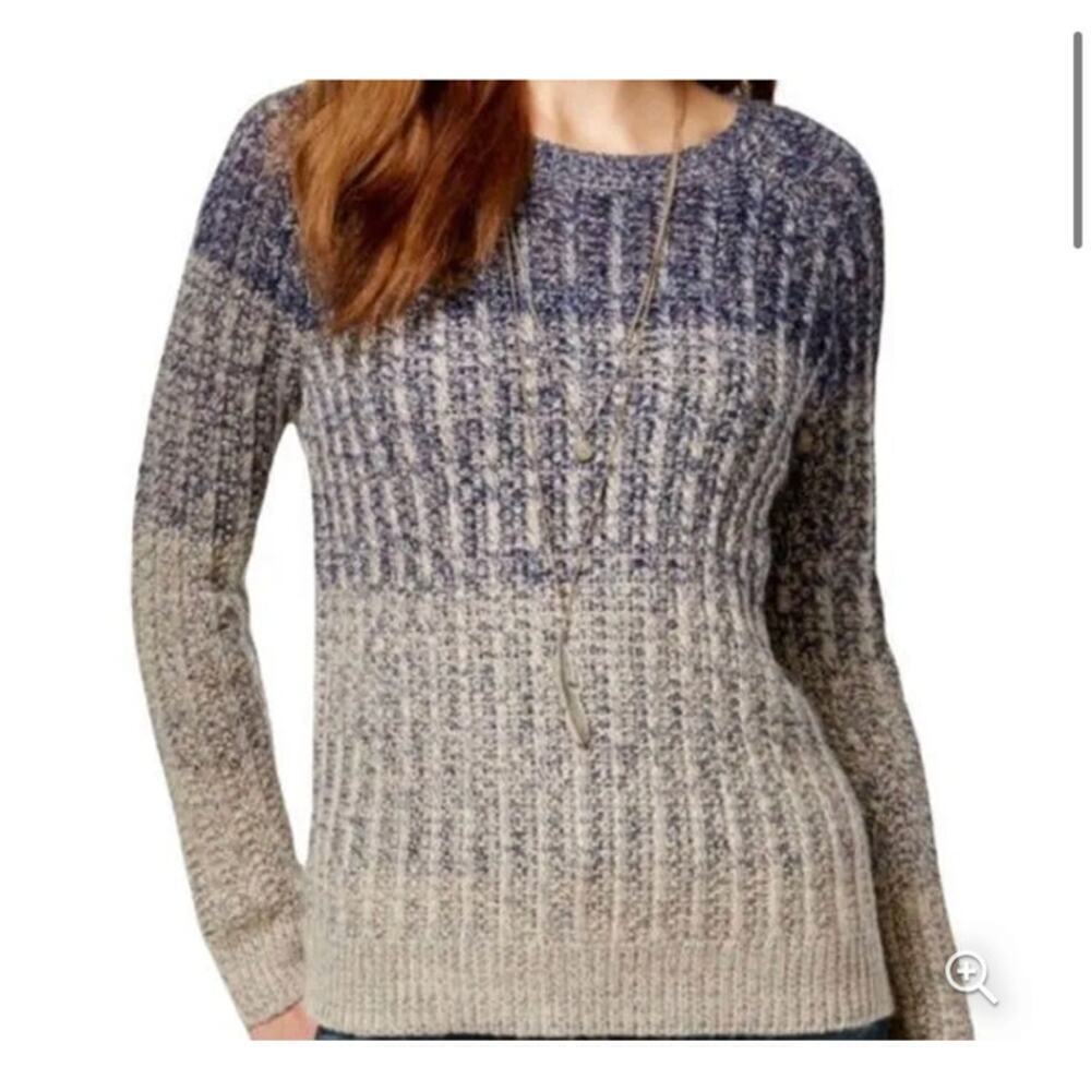 Lucky Brand Color-Blocked Gradient Cable Knit Crewneck Pullover Sweater Medium